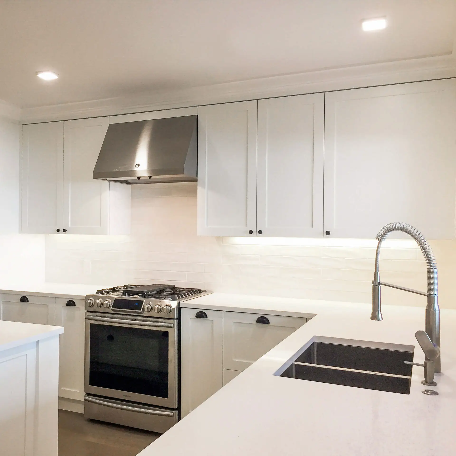 Top interior designer, white shaker cabinetry, contemporary kitchen , white backsplash tile