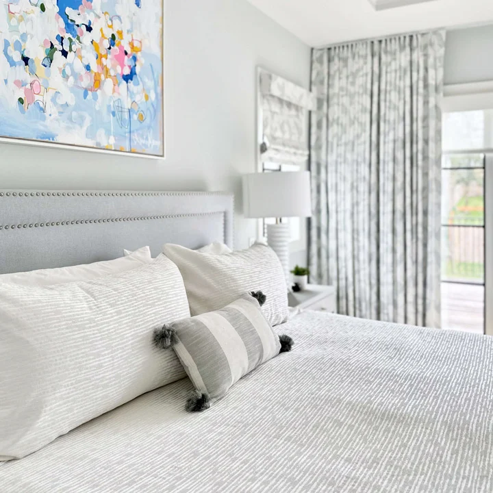 light blue palette master bedroom, nail head headboard , transitional bedroom , serene bedroom design , tranquil retreat , interior design, luxury interior bedroom design, luxury home interior design